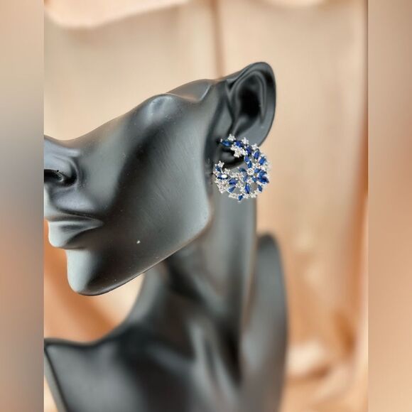 LElegant Sapphire Blue & Cubic Zirconia Statement Earrings - Picture 7 of 9